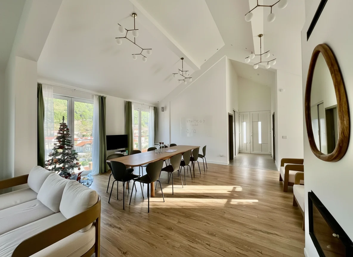 Bright meeting room prepared for an executive retreat
