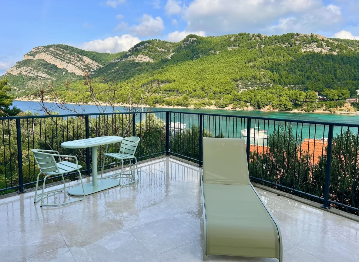 Private terrace at the Adriatic retreat venue overlooking the coast